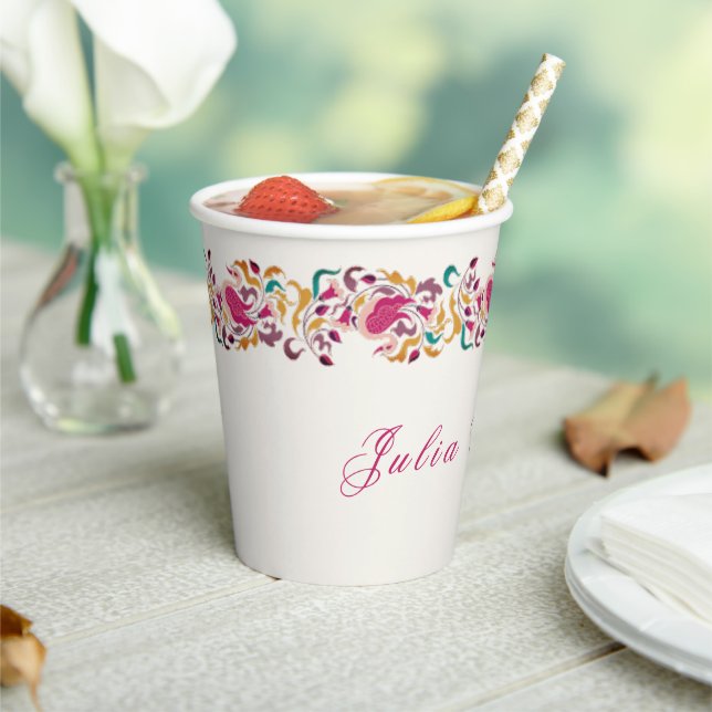 Romantische klassische Pearl Swan Floral Frame Wed Pappbecher (In Situ)