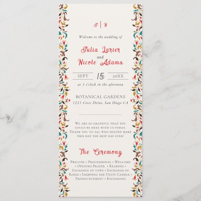 Romantische klassische Pearl Swan Floral Frame Wed Programm (Vorderseite)