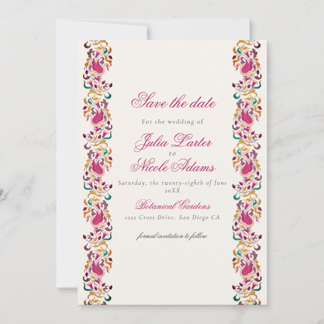 Romantische klassische Pearl Swan Floral Frame Wed Save The Date (Vorderseite)