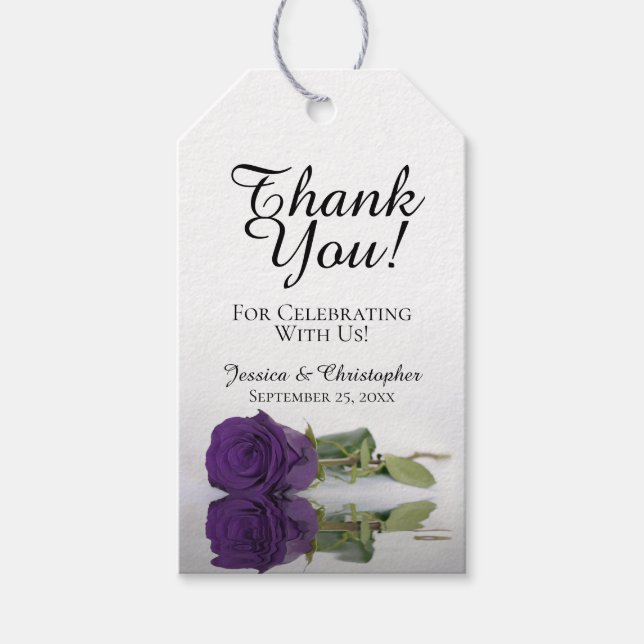Romantische königliche Lila Rose Hochzeit Danke Geschenkanhänger (Vorderseite)