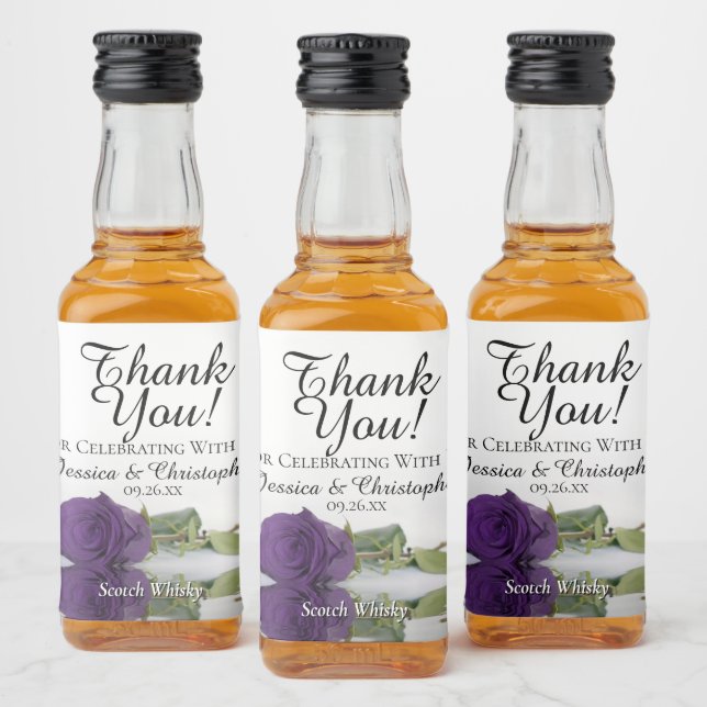 Romantische königliche Lila Rose Hochzeit Danke Mi Alkoholflaschenetikett (Flaschen)