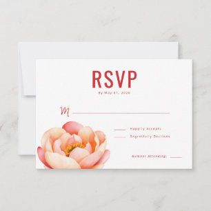 Romantische Koralle-Aquarell-Pfingstrose RSVP Karte