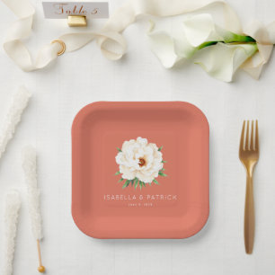 Romantische Koralle Minimalistische Päonie Pappteller