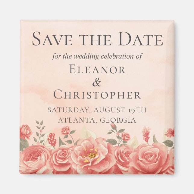 Romantische Korallen Rose Peach Floral Save the Da Magnet (Vorne)