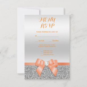 Romantische Korallen-Schleife und silberner Glitte RSVP Karte