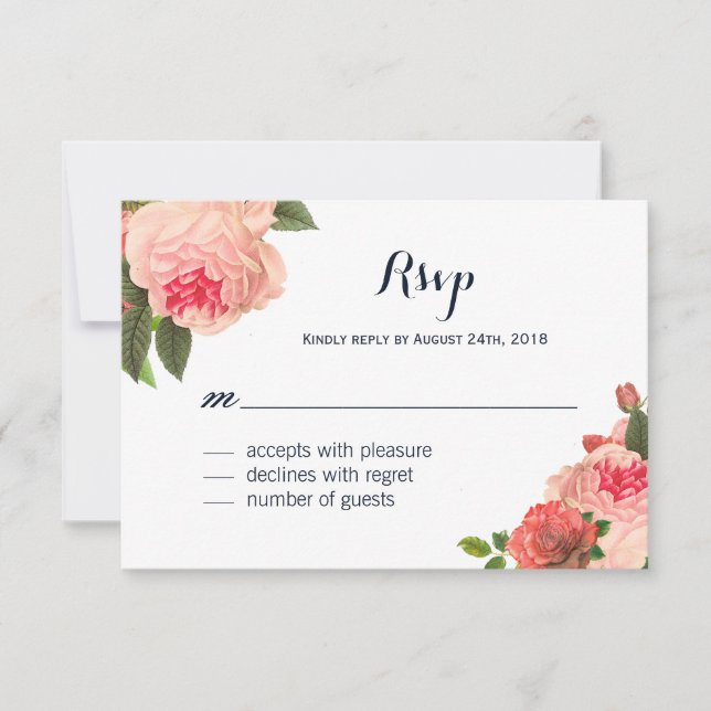 Romantische Korallenpeonie auf RSVP-Karten der Mar RSVP Karte (Vorderseite)
