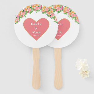 Romantische Korallenrosa Herzklopfen und rosa Blum Fächer