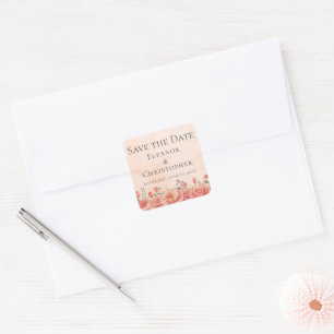 Romantische Korallenrosen Pfirsich Blumen Save-the Quadratischer Aufkleber