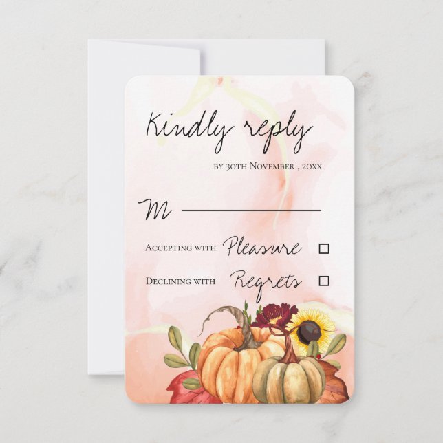 Romantische Kürbissonnenblume Hochzeit im Herbst H RSVP Karte (Vorderseite)