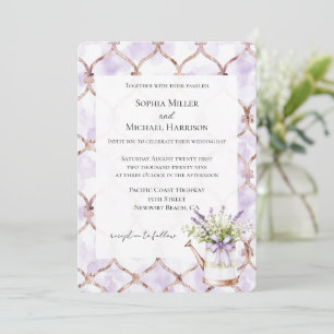 Romantische Lavendel-Blumen-Schleife Hochzeit Einladung