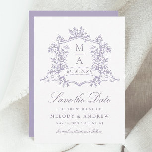 Romantische Lavendel-Blumen-Wappen-Hochzeit Save The Date