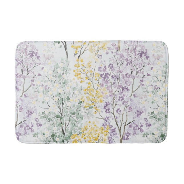 Romantische Lavendel Grün Gelbe Blumen Badematte (Vorderseite)