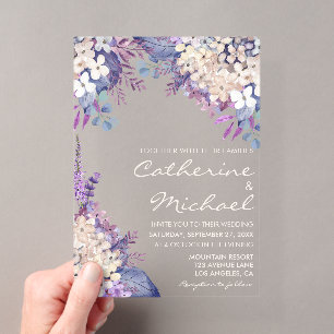 Romantische Lavendel-Hochzeit mit floralen Farben Acryleinladungen