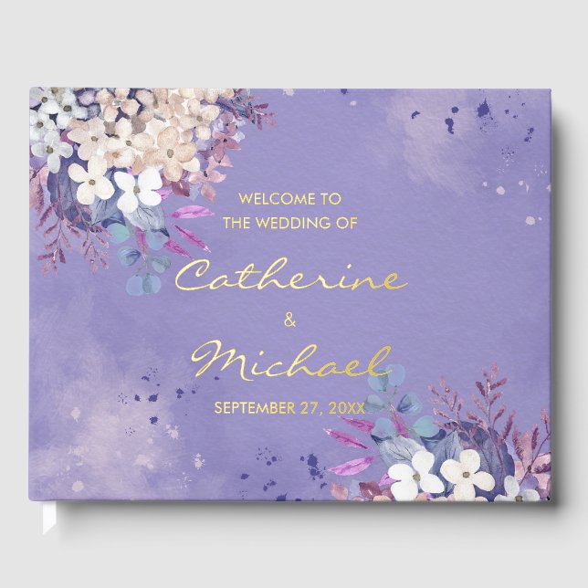 Romantische Lavendel-Hochzeit mit floralen Farben Gästebuch (Vorderseite)