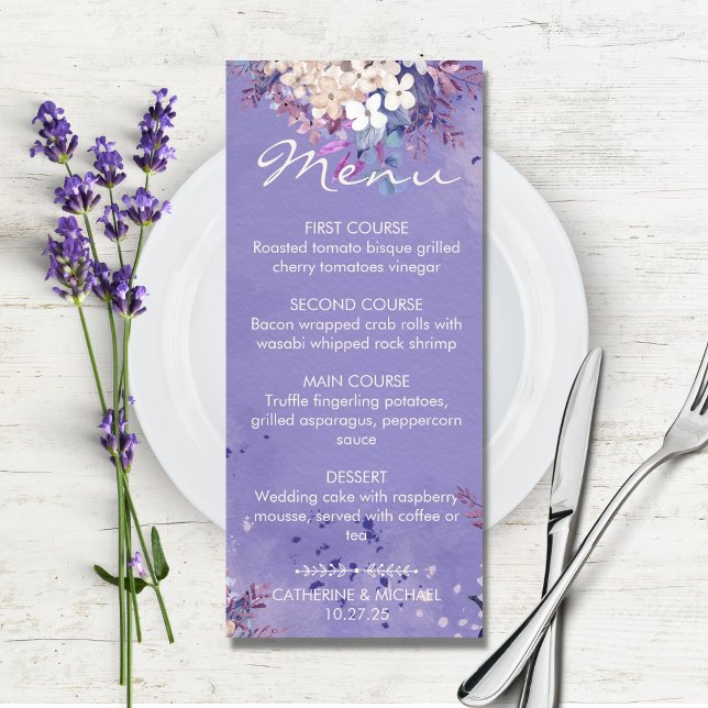 Romantische Lavendel-Hochzeit mit floralen Farben Menükarte (Von Creator hochgeladen)
