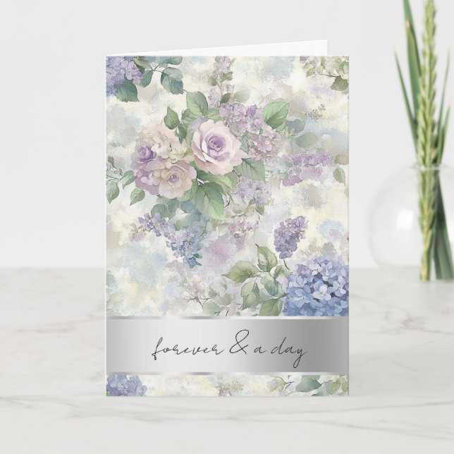 Romantische Lavendel-Rose Hochzeit Karte (Vorderseite)