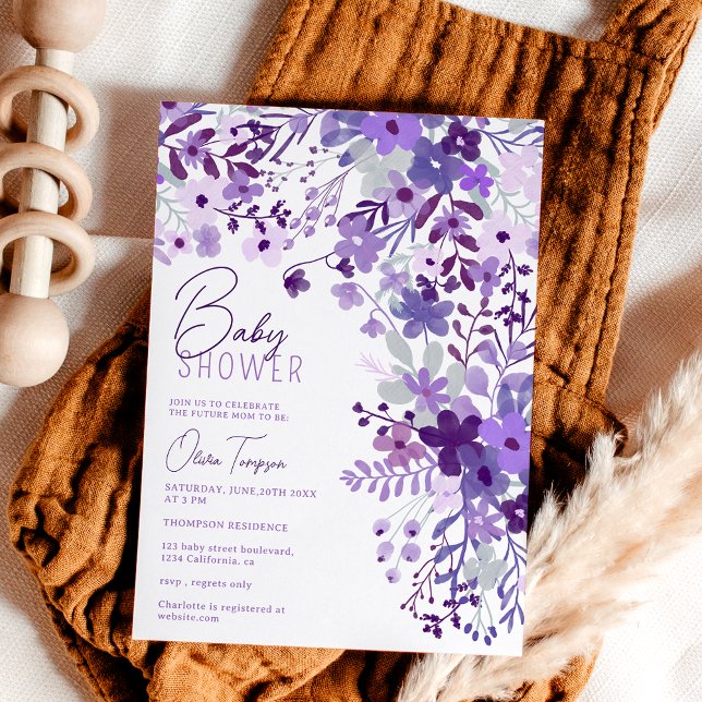 Romantische Lavendel-Wild-Blume Federbaby Dusche Einladung (Romantic lavender wild flowers spring baby shower invitation)