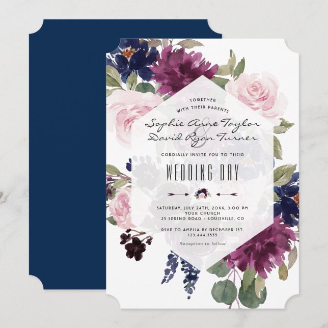 Romantische Lavendelblütenhochzeit Einladung (Vorne/Hinten)