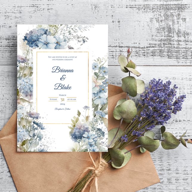 Romantische Lavender Blue Floral Watercolor Hochze Einladung (Von Creator hochgeladen)