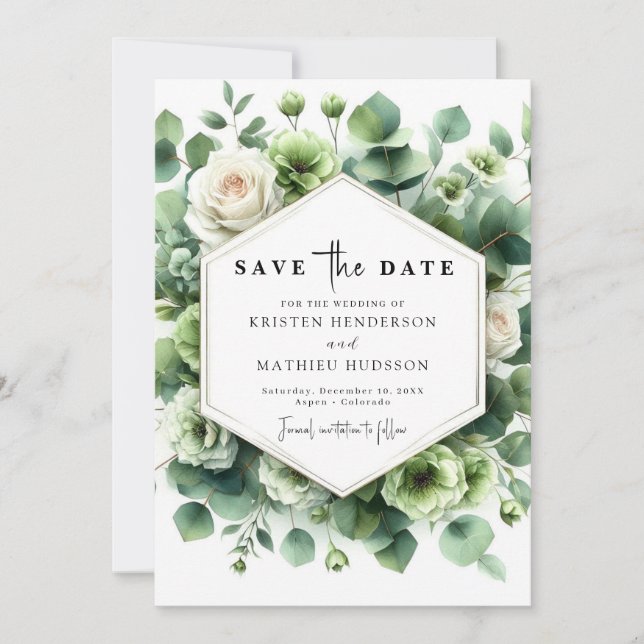 Romantische Leaf Eukalyptus Digital Wedding Save The Date (Vorderseite)