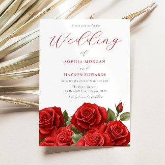 Romantische, lebendige Rote Rosen Hochzeit Einladung