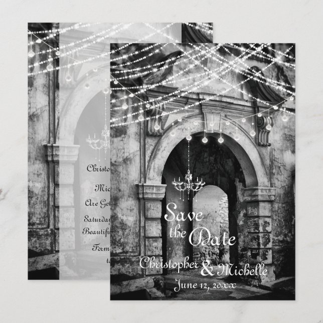 Romantische Lichter Goth Archway Wedding Save the  Einladung (Vorne/Hinten)