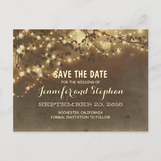 romantische Lichterketten Save-the-Date Postkarten (Vorderseite)