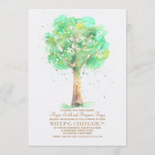 Romantische Liebe Bäume Wasserfarben Hochzeit lädt Einladung