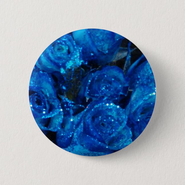 Romantische Liebe Blue Glitzer Glamour Rose Button (Vorderseite)