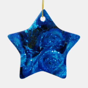 Romantische Liebe Blue Glitzer Glamour Rose Keramikornament