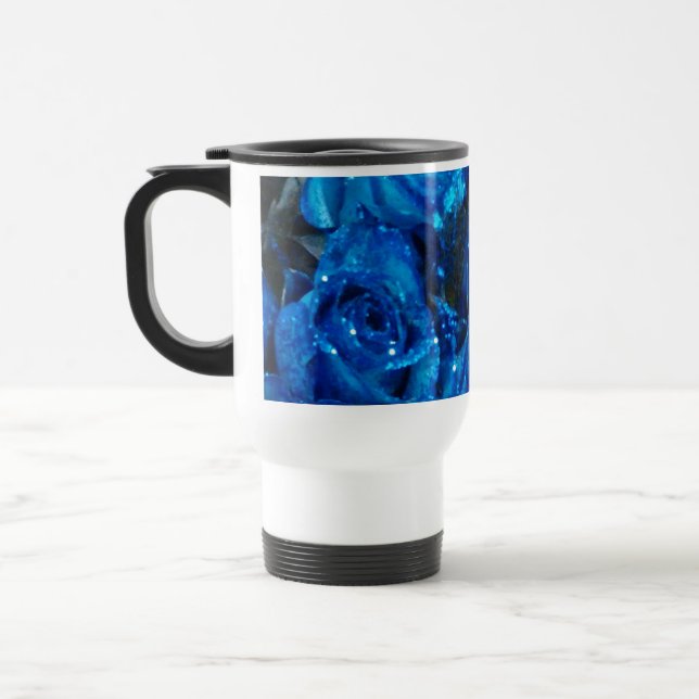 Romantische Liebe Blue Glitzer Glamour Rose Reisebecher (Links)