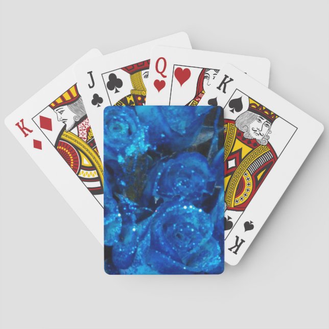 Romantische Liebe Blue Glitzer Glamour Rose Spielkarten (Rückseite)