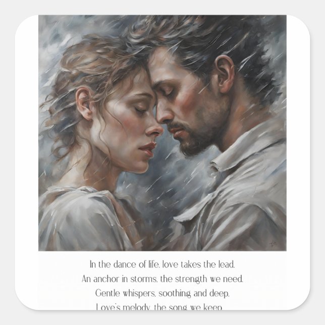 Romantische Liebe Gedicht Valentine Kunst Quadratischer Aufkleber (Vorderseite)