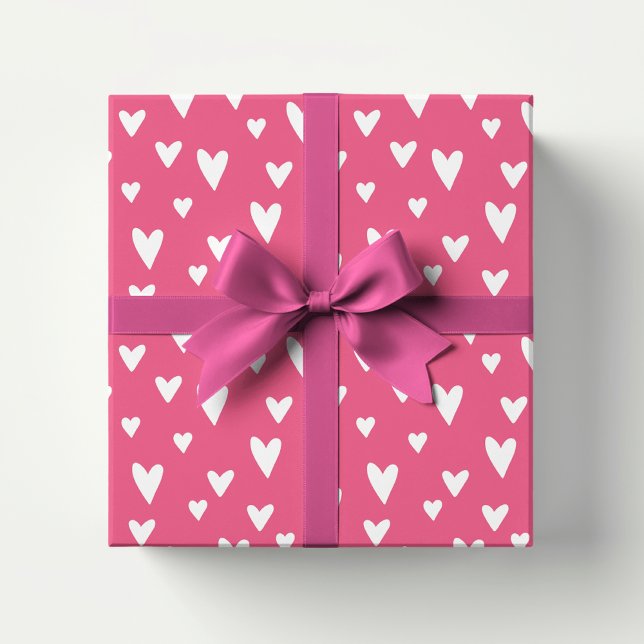 Romantische Liebe Herz Pink Weißes Girly Valentine Geschenkpapier (Von Creator hochgeladen)