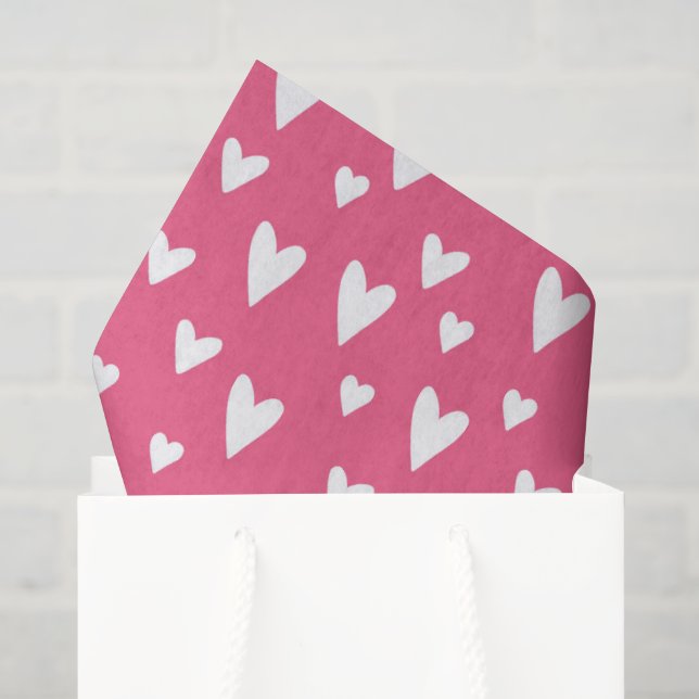 Romantische Liebe Herz Pink Weißes Girly Valentine Seidenpapier (Geschenk Tasche)