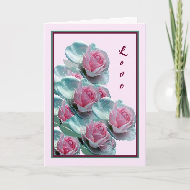 Romantische Liebe-Karte mit rosa Rosen Karte (Vorderseite)