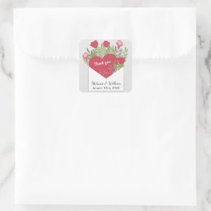 Romantische Liebe Letter Rose & Herz Custom Weddin Quadratischer Aufkleber