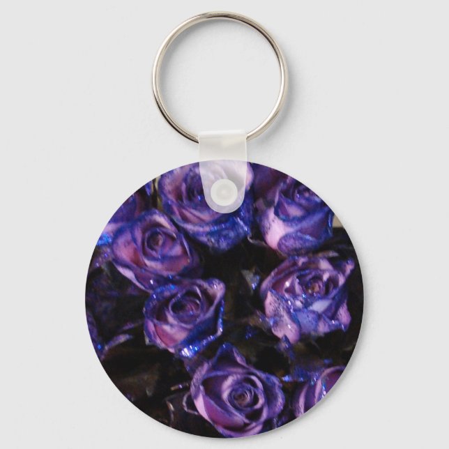 Romantische Liebe Lila Valentine Glitzer Rose Schlüsselanhänger (Vorderseite)