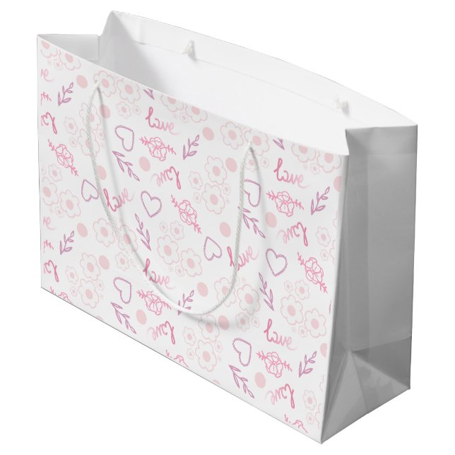Romantische Liebe Muster Große Geschenktüte (Rückseite Schrägansicht)
