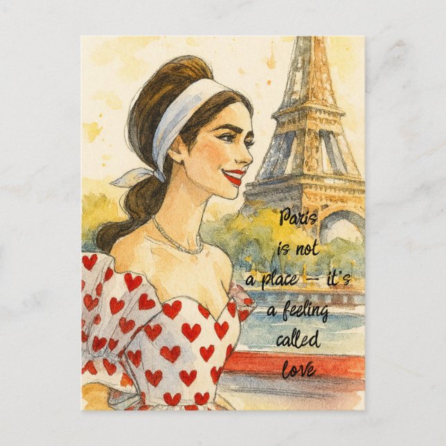 Romantische Liebe Paris Man Watercolor Postcard Postkarte (Vorderseite)