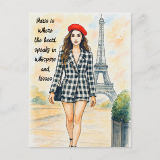 Romantische Liebe Paris Mann Frau Aquarell Postkar Postkarte