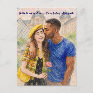 Romantische Liebe Paris Mann Frau Aquarell Postkar Postkarte