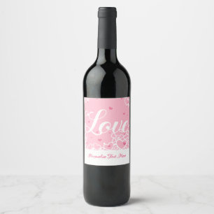Romantische Liebe Rosa Herzen Personalisiert Weinetikett