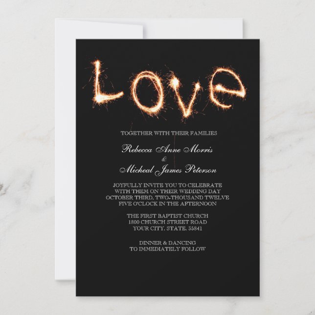 Romantische Liebe Sparklers Hochzeitsfeier Einladung (Vorderseite)