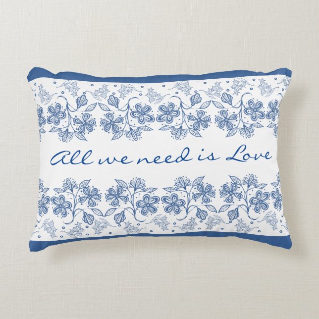 Romantische Liebe Text Indidiga Blauer Blumenstrau Zierkissen (Vorderseite)