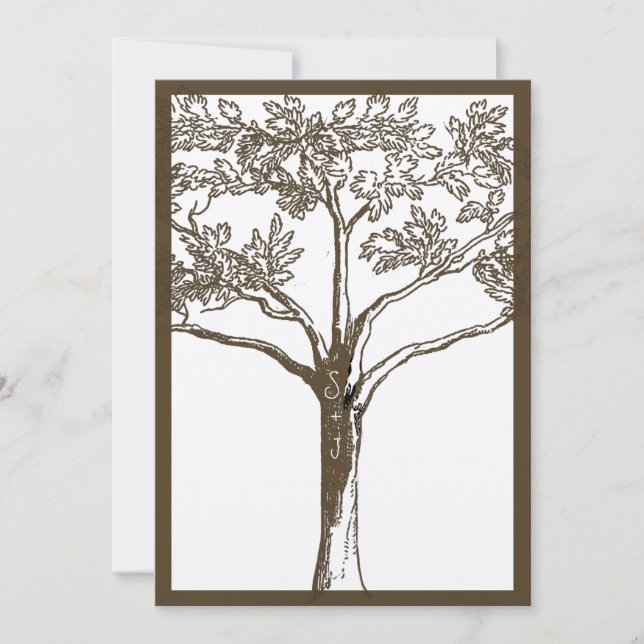 Romantische Liebe Tree Initials in Trunk Wedding Einladung (Vorderseite)