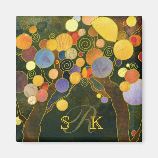 Romantische Liebe Trees Monogram Wedding Magnet (Vorne)