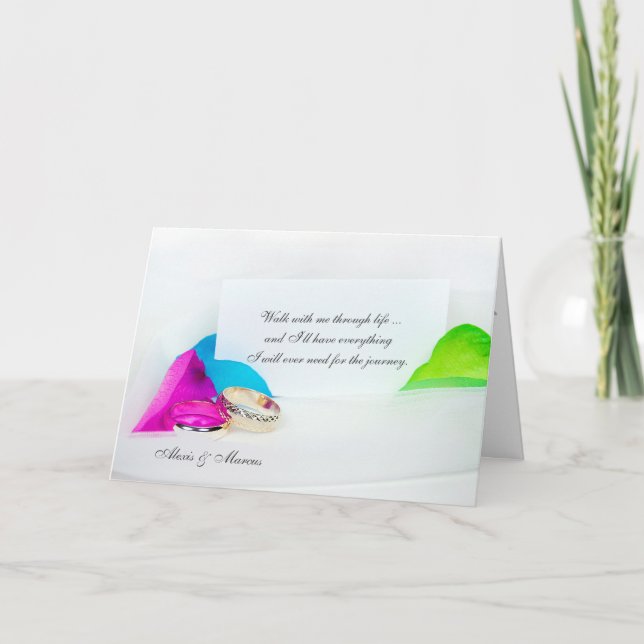 Romantische Liebe Zitat mit Ringen und Rose Blätte Karte (Vorderseite)
