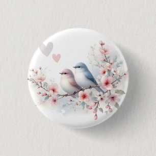 Romantische Liebesvögel Kirschblütenzweig Button
