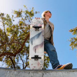 Romantische Liebesvögel Kirschblütenzweig Skateboard